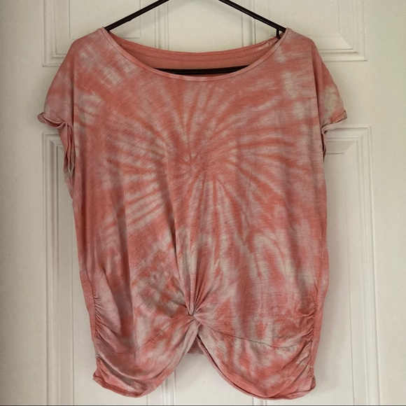 LUCKY BRAND Tie Die Pink Orange Creamsicle Swirl Twist Front Tee Womens Medium - Picture 10 of 15